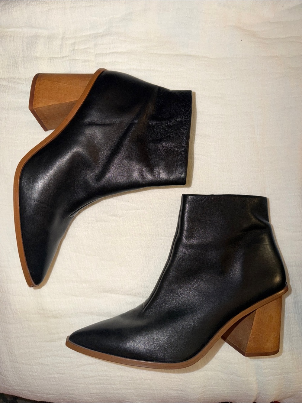 1. STATE Leather Wooden Heel Black Boots "Kelte" Pointed Toe SIZE 9.5 / 41